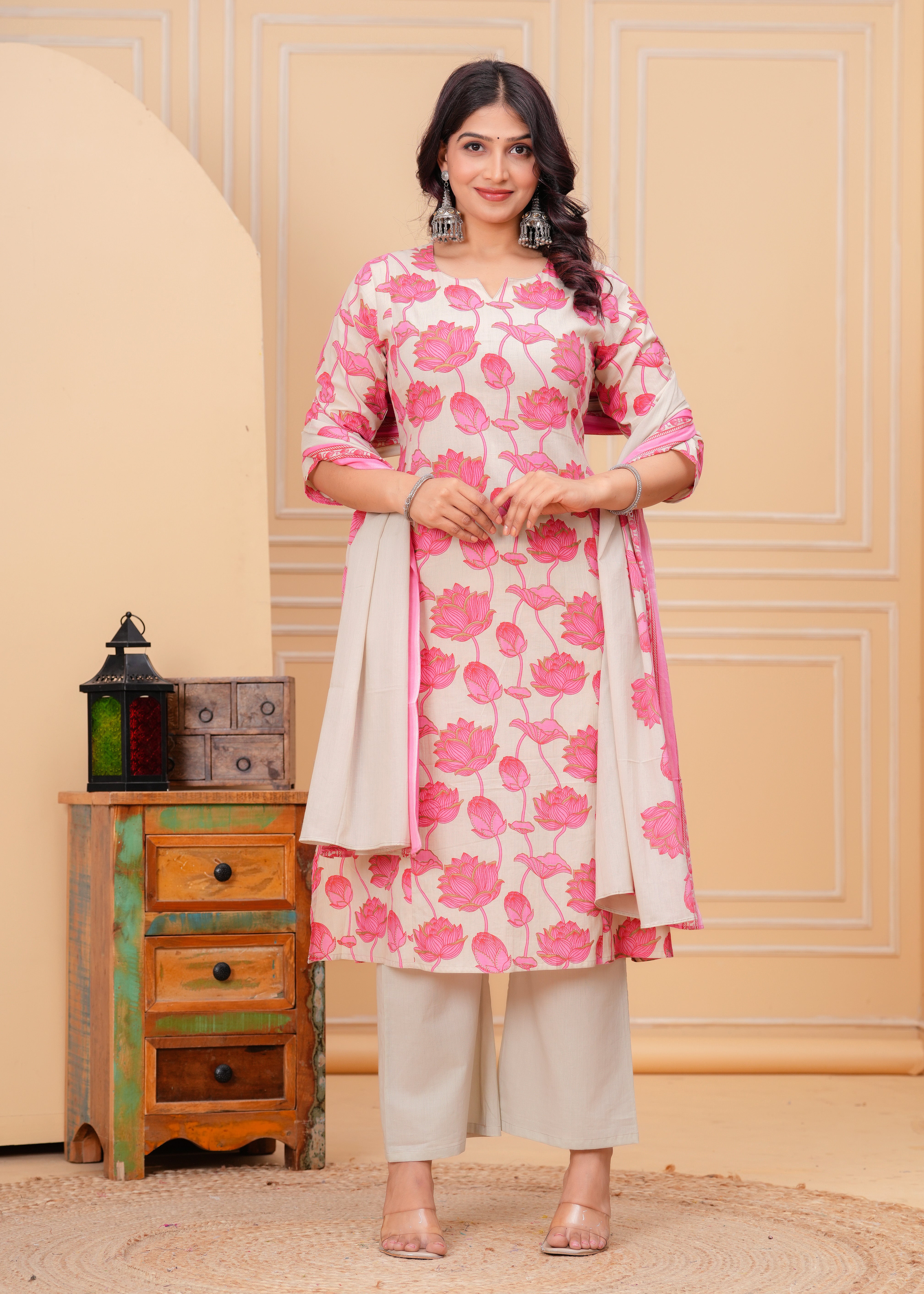 Blush Pink Cotton Dupatta Set